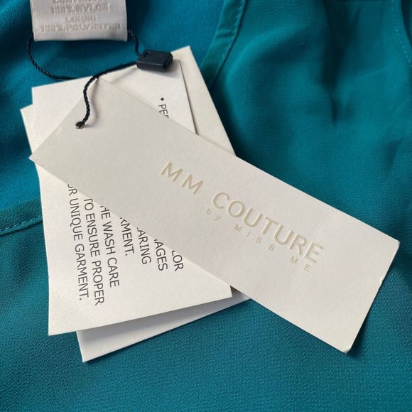 MM Couture by Miss Me Dress Womens Small Teal Chiffon Gold Sequin Multim… - Picture 10 of 15